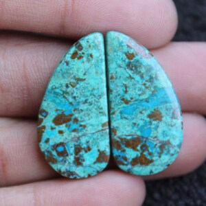 Chrysocolla Malachite - Fancy Shape Cabochon Matching Pair, Stone For Earring Making,,30X14X4mm ( Free Drilling Available )
