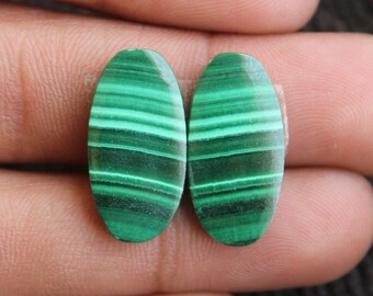 Malachite - Oval Shape Cabochon Matching Pair, Stone For Earring Making,,20X10X3mm