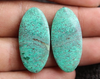 Chrysocolla Stone - Oval Shape Cabochon Matching Pair, Stone For Earring Jewelry Making,,30X14X4mm