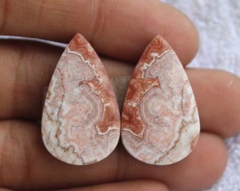 Rosita Agate - Pear Shape Cabochon, Matching Pair Cabochon, Stone For Earring Jewelry Making,,28X16X4mm ( Free Drilling Available )