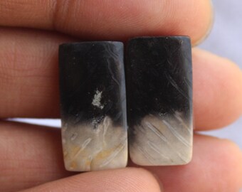 Natural Palm Root Gemstone Rectangle Shape Cabochon Pair For Jewelry Making,,23X11X3mm