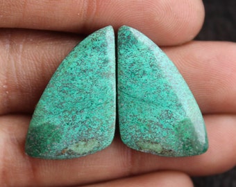 Chrysocolla Stone - Fancy Shape Cabochon Matching Pair, Stone For Earring Jewelry Making,,25X16X4mm