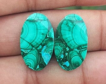 Malachite Gemstone Oval Shape Matching Pair For Jewelry Making,,, 23X14X4 mm ( Free Drilling Available )