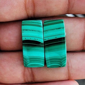 Malachite Gemstone Rectangle Shape Matching Pair For Jewelry Making,,, 25X11X4 mm ( Free Drilling Available )