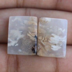 May include: Two square-shaped agate cabochons with a white, brown, and black marbled pattern.