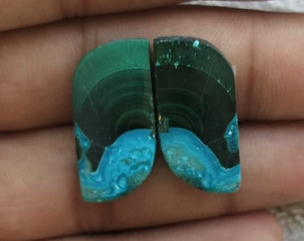 Chrysocolla Malachite Gemstone Pair: Fancy Jewelry Making Stones (24X11X3 mm)