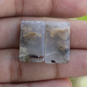May include: Two rectangular agate cabochons with a white, gray, and brown pattern. The cabochons are approximately 1 inch long and 1/2 inch wide.
