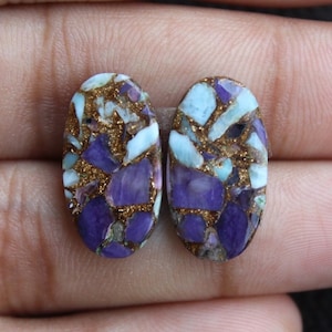 Larimar Charoite Copper- Oval Shape Matching Pair For Jewelry Making,,, 20X10X3 mm ( Free Drilling Available )