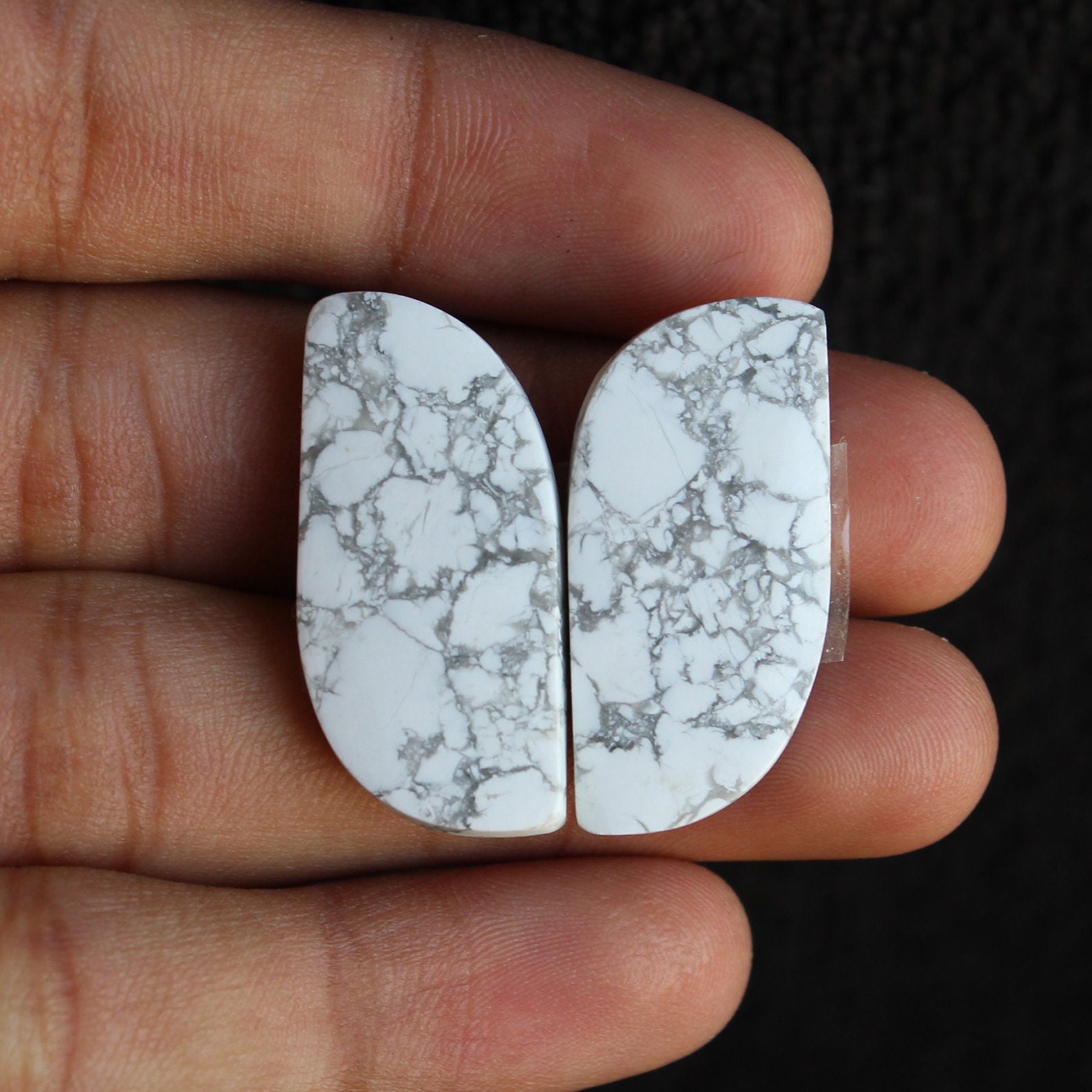 Unique Howlite Fancy Shape Cabochon Matching Pair Gemstone For Earrings Making, Free Drilling Available 17X16X4 mm