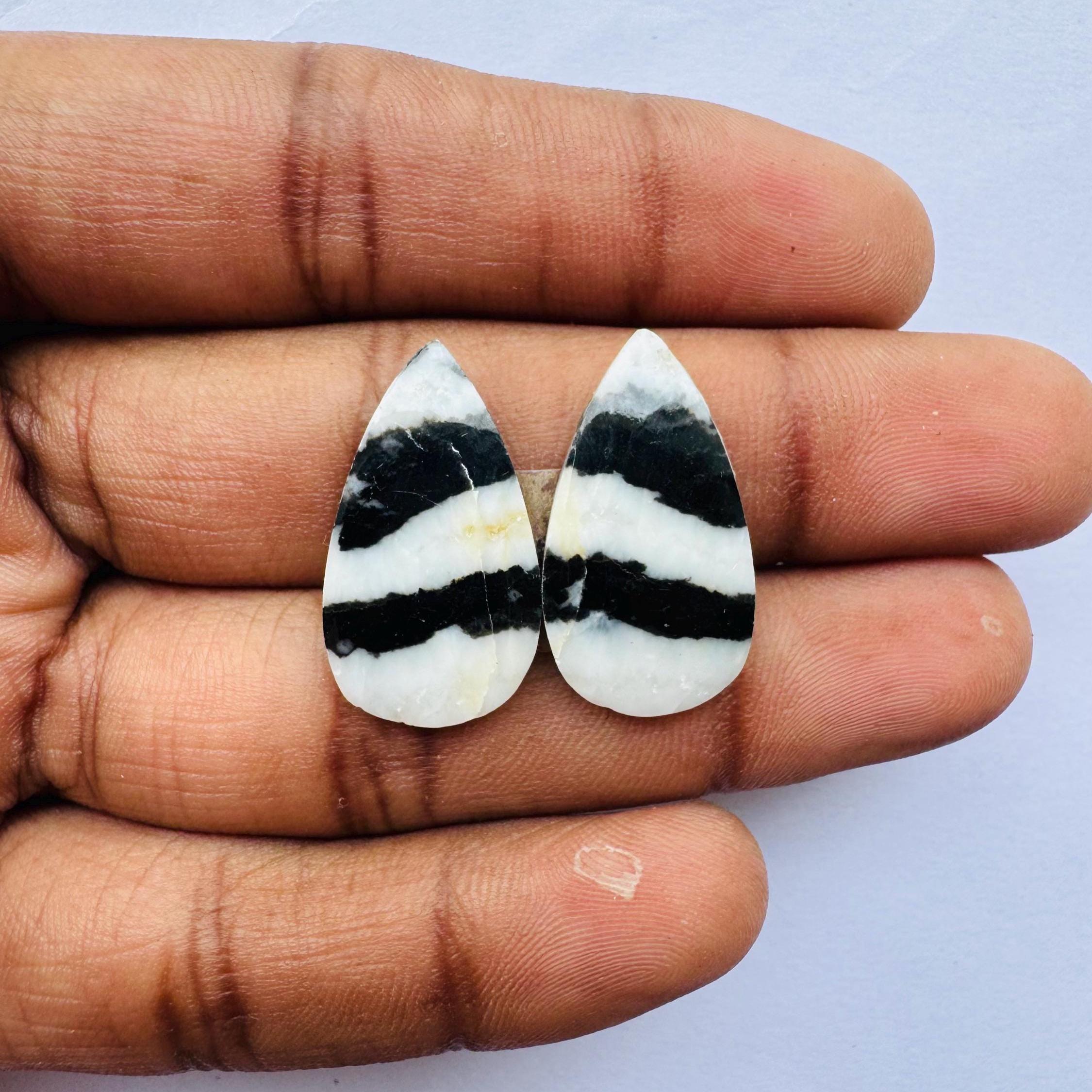 Zebra Jasper Pear Shape Matching Pair for Jewelry Making