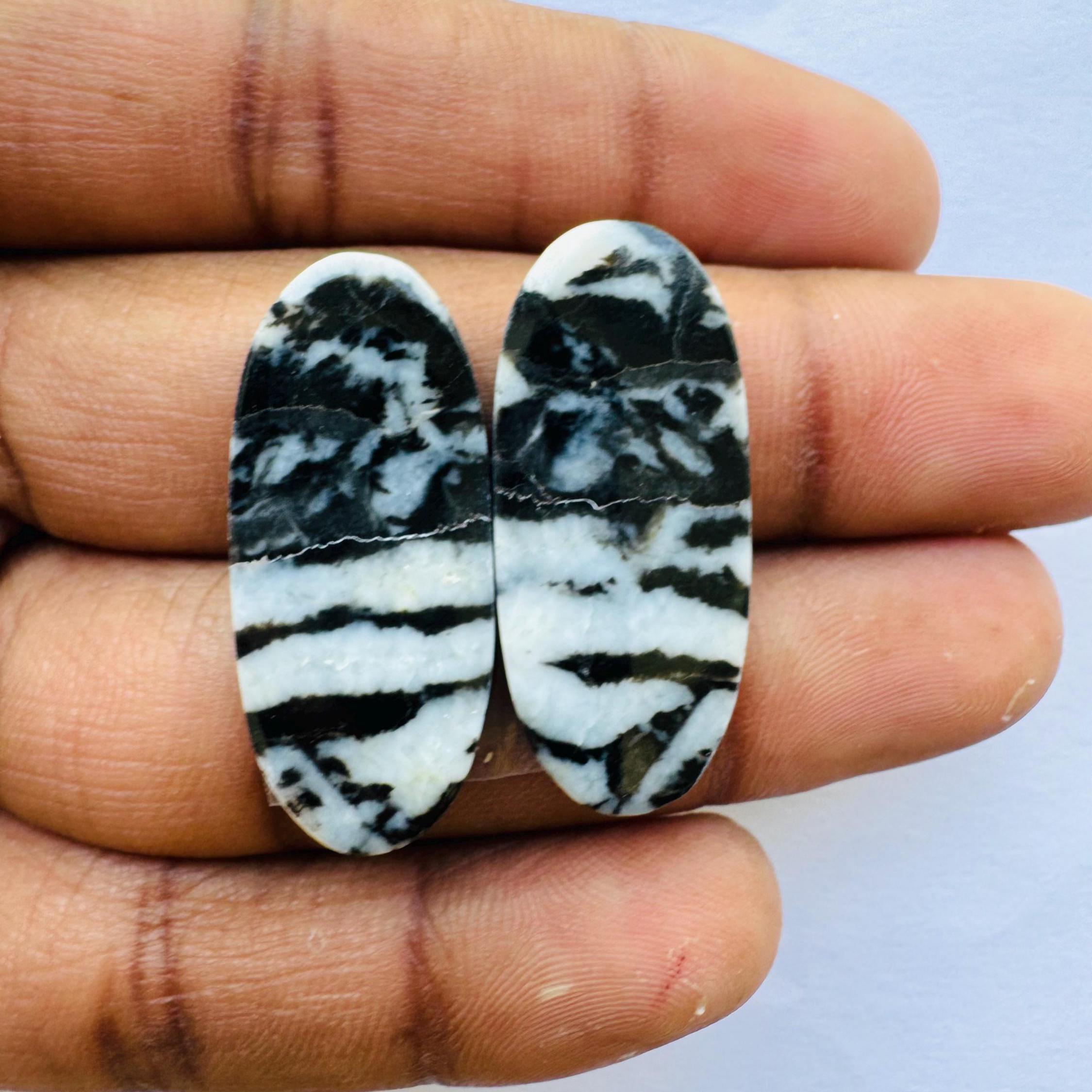 Zebra Jasper Oval Shape Matching Pair for Jewelry Making