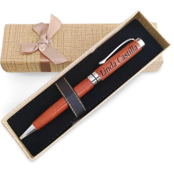 Stylo luxe en bois personnalisé + coffret cadeau Noël/cadeau personnalisable original, gravure prénom Laser