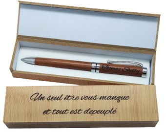 Stylo en bois luxe personnalisé + coffret cadeau en bois gravé/cadeau personnalisable unique