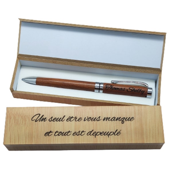 Stylo en bois luxe personnalisé + coffret cadeau en bois gravé/cadeau personnalisable unique