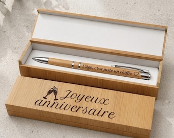Gepersonaliseerde, milieuvriendelijke bamboe cadeaupen | Gegraveerde geschenkdoos met naam | Cadeau voor leraar, pensioen, peetvader, peetmoeder | Mannen en vrouwen | Verjaardag