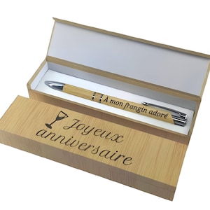 Stylo Personnalisé en bambou + Coffret bois Personnalisable/Cadeau Utile et Unique/Anniversaire/Gravure prénom/Atsem/cadeau Maîtresse