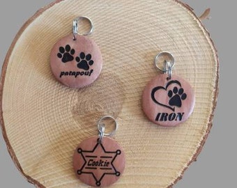 Médaille chien personnalisée en bois d'érable avec gravure nom et motif et téléphone, médaille unique, naturelle pour collier chien