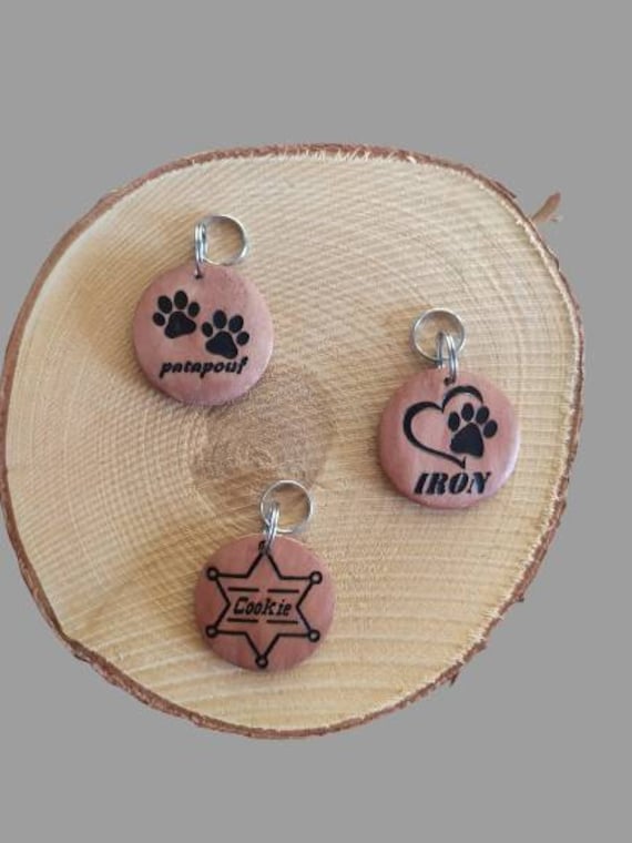 Médaille Chien Personnalisée en Bois d'érable avec Gravure Nom et Motif Téléphone, Médaille Unique, 