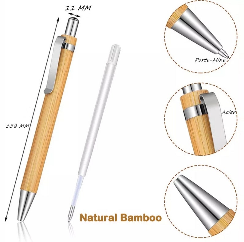 Stylo en bambou personnalisé coffret cadeau, offrez un présent unique, gravure prénom sur mesure. image 6