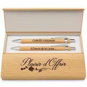 Juego de bolígrafos de madera personalizados, juego de 2, grabado láser de nombre, personalizable, bolígrafo táctil y portaminas, regalo para mujeres y hombres.