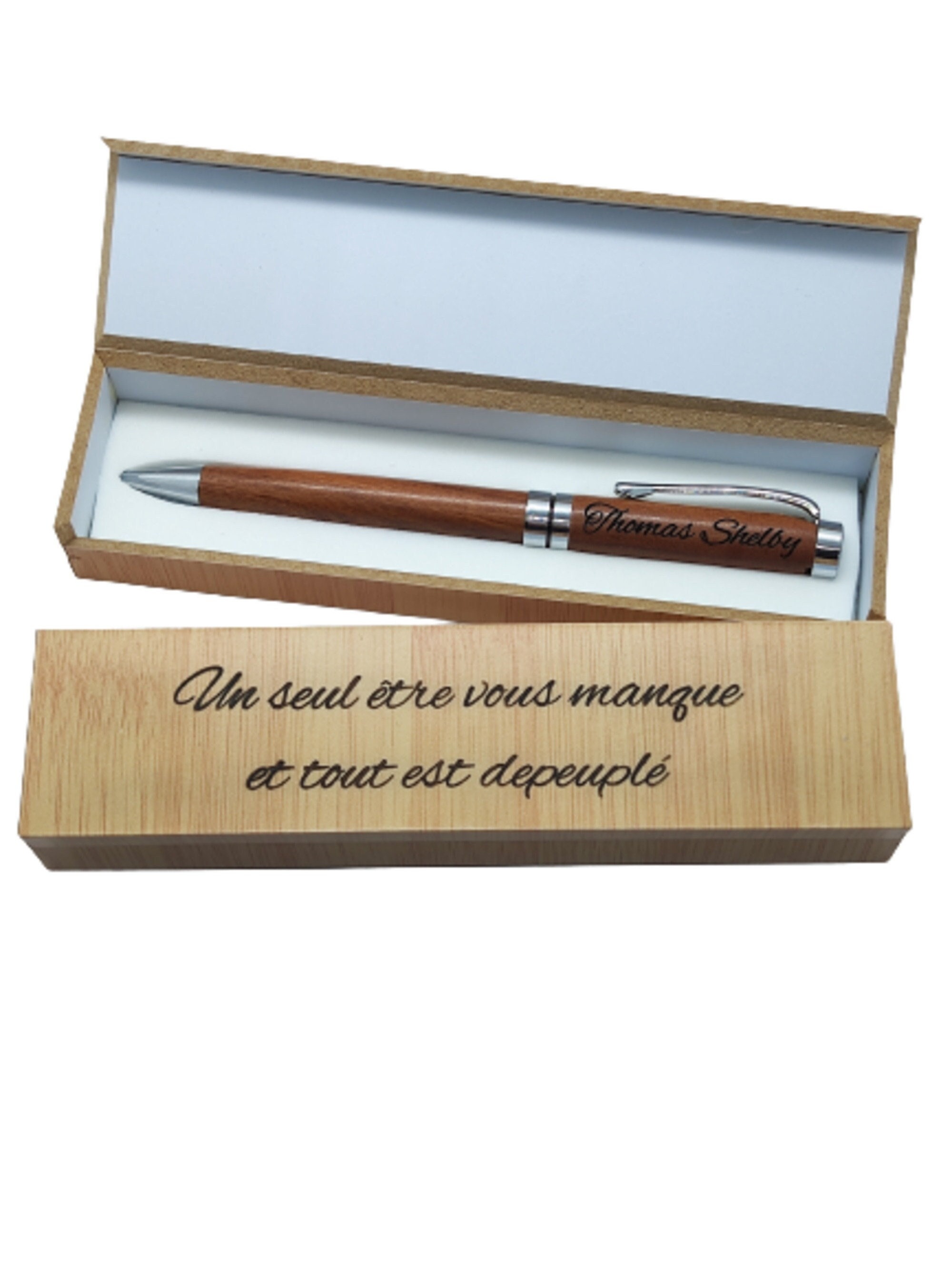 Coffret et stylo en bambou Merci Maîtresse personnalisable - Olives