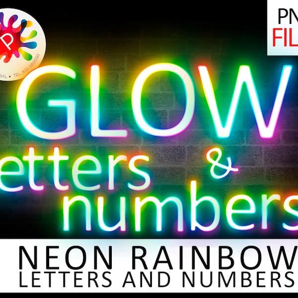 Rainbow Neon Letters and Numbers Clipart, Rainbow Neon Letters Clipart, Rainbow Neon Alphabet PNG GLOW!