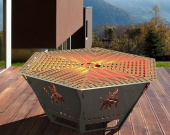 churrasco hexagonal, neblina, costeleta de vitela, grade para laser de plasma Dxf, corte a laser dwg, step, x_t, arquivos svg