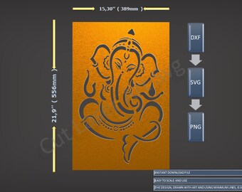 Peut inclure: Téléchargement numérique d'un dessin au trait noir et blanc de la divinité hindoue Ganesha. Le motif mesure 556 mm de haut et 389 mm de large. Le motif est disponible aux formats DXF, SVG et PNG.