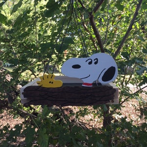 Snoopy Bird Feeder Woodstock Platform Tray Handmade Hanging Outdoor with Metal Hanger birdhouse Charlie Brown
