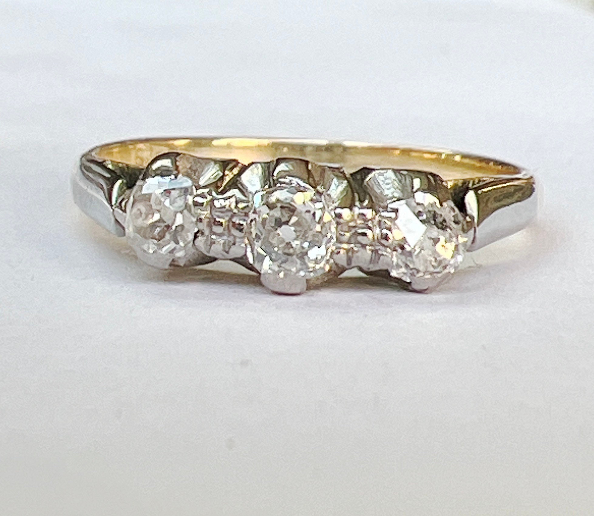 Old Cut Diamond Trilogy Engagement Ring 18ct Gold UK Size | Etsy UK