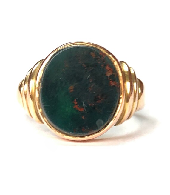 Antique bloodstone 9ct rose gold signet ring UK si