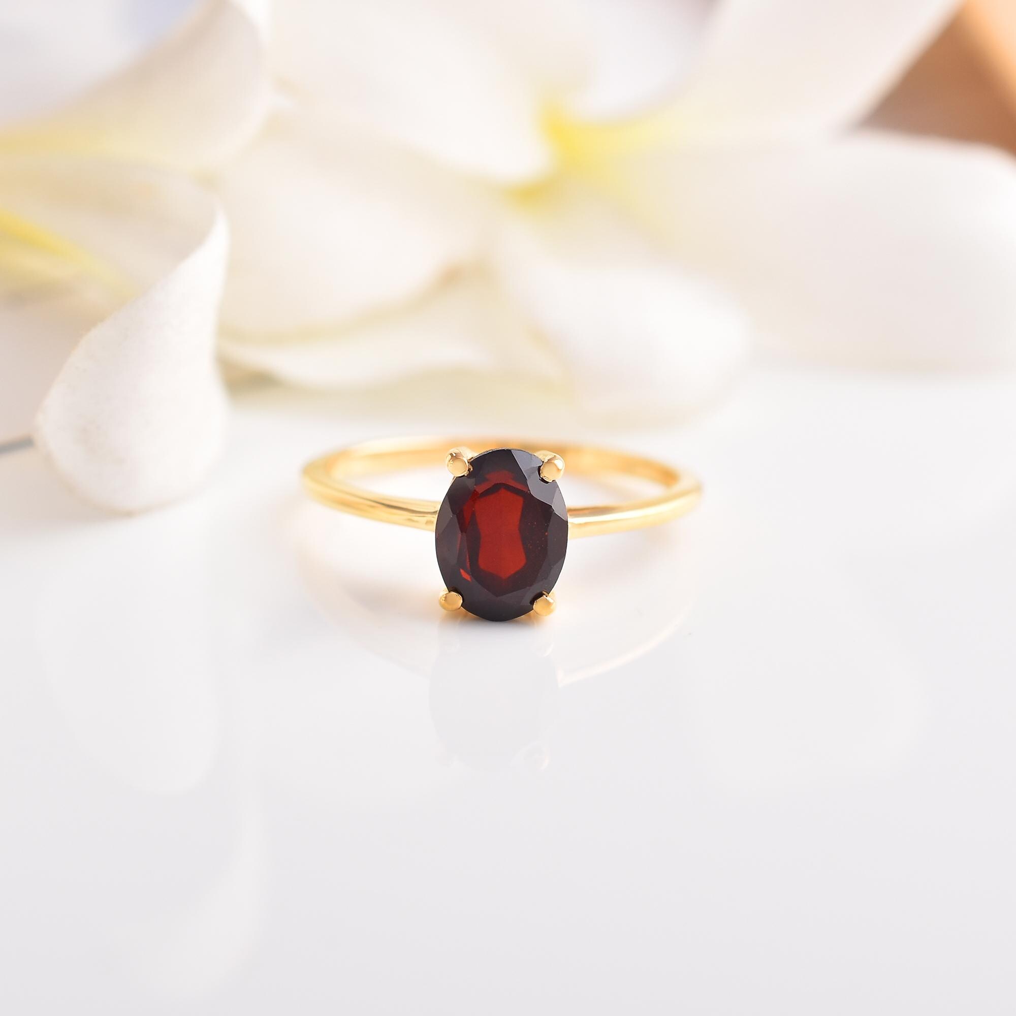 Bague Plaque Or Avec Grenat Noir 20x14mm - Taille 61