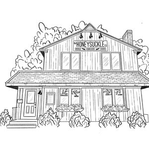Black and White Building Sketch, Custom Building Illustration