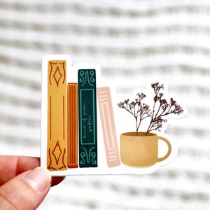 Books and Coffee Sticker, 3x3 in, Vinyl Sticker, weatherproof