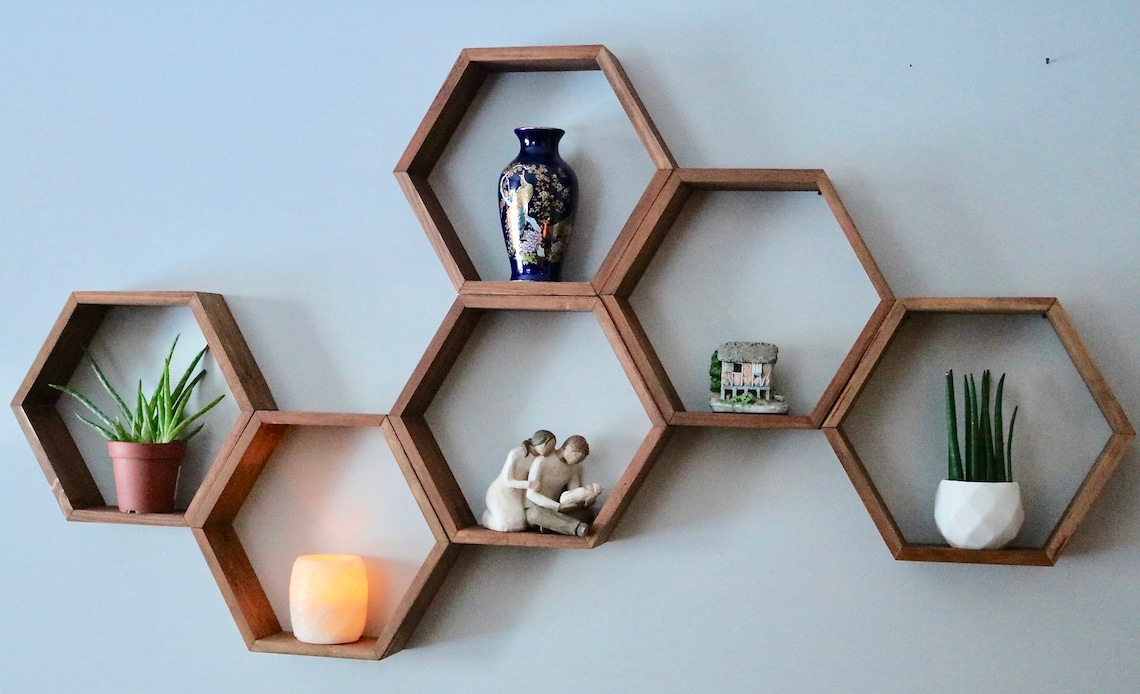 Set of 5 Wooden Hexagons Wall Décor 13.5 L x Etsy