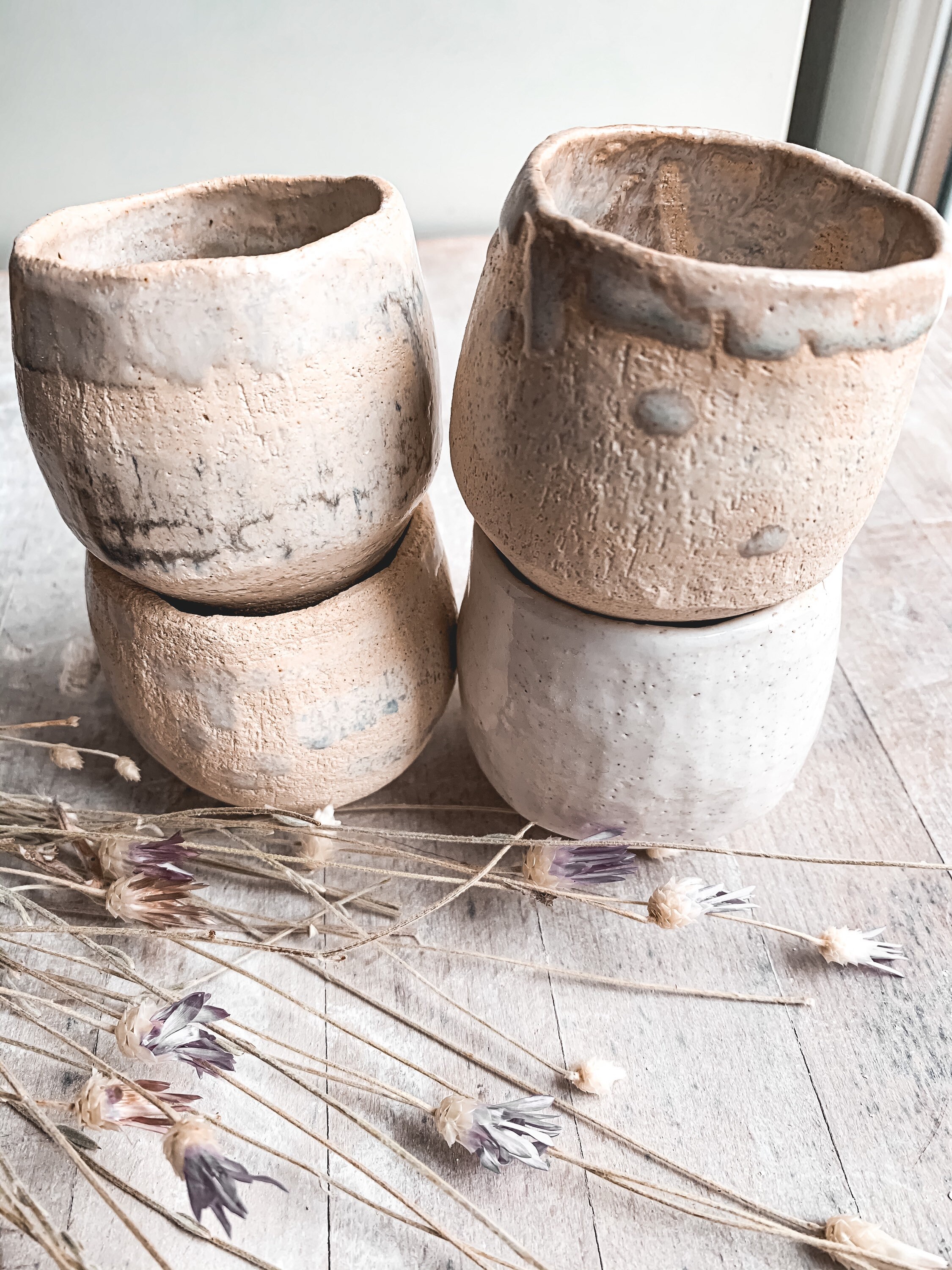 Ensemble de 4 Tasses à Café en Céramique Rustique