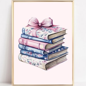 May include: A stack of vintage books with floral patterned covers tied together with a pink ribbon bow. The books are arranged in a stack with the top book being the largest and the bottom book being the smallest. The books are all different colours and have different floral patterns.