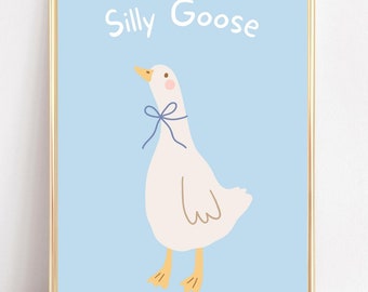 Silly Goose Art Printable Silly Goose Wall Art Cute Nursery Goose Decor Goose And Bow Poster Cute Goose Digital Art Trendy Apartment Decor