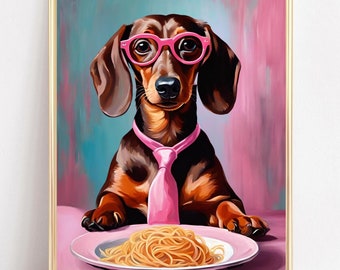 Dachshund Wall Art Printable Dachshund Print Funny Dog Poster Dog Lover Gift Weiner Dog Prints Pink Sausage Dog Art Maximalist Wall Decor