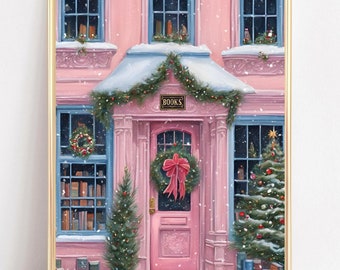 Christmas Bookshop Art Print Snowy Book Store Wall Art New York Book Shop Art Winter Bookish Print Bookstore Poster Reading Art Print