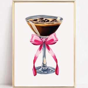 Espresso Martini Art Print Espresso Martini Retro Cocktail Bar Cart Dorm Decor Pink Bow Espresso Coquette Poster Preppy Apartment Aesthetic