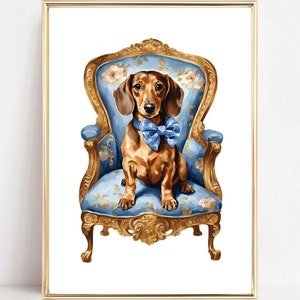 Dachshund Preppy Art Print Chinoiserie Dachshund Wall Art Dachshund Floral Print Preppy Dog Art Doxie Mom Gift Retro Grandmillenial Decor