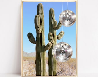Disco Cactus Art Print Disco Ball Printable Poster Retro Western Disco Art Dorm Room Digital Art Funky Bar Cart Print Apartment Aesthetic