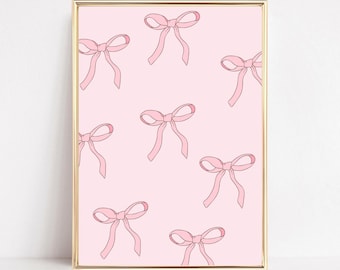 Trendy Pink Bows Art Print Pink Bow Wall Art Cute Balletcore Printable Poster Coquette Digital Art Preppy Girls Art College Apartment Decor