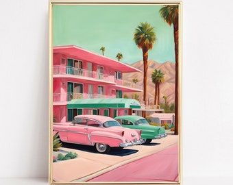 Pink Roadside Motel Wall Art Retro Motel Art Vintage Motel Prints Southwestern Decor Western Painting Mid Western Eclectic Boho Motel Sign