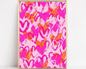 Colorful Hearts Wall Art Print Pink Heart Art Print Abstract Graffiti Heart Printable Funky Heart Painting Trendy Girly Wall Art Dorm Decor