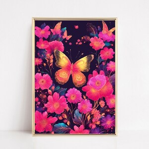 Boho Butterfly Wall Art Printable Botanical Floral Butterfly Poster Dark Butterfly Print Cottagecore Nature Art Butterfly Nursery Art Decor