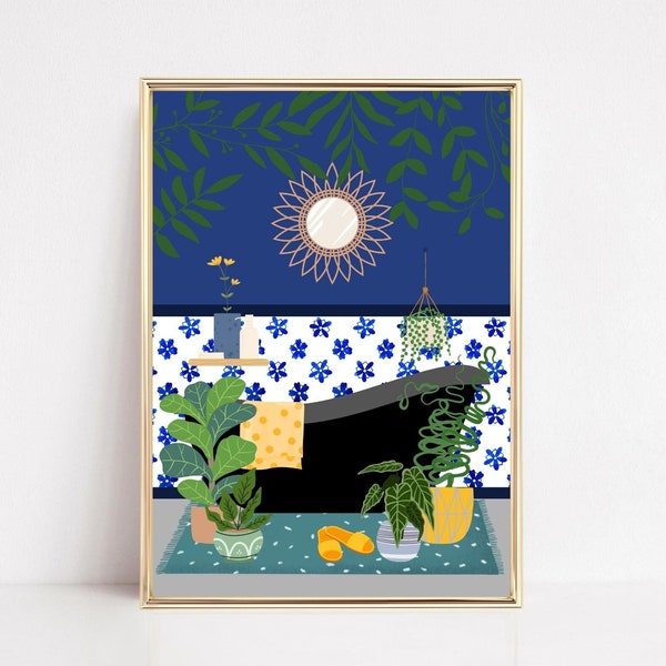 Blue Bathroom Art Etsy