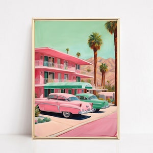 Pink Roadside Motel Wall Art Retro Motel Art Vintage Motel Prints Southwestern Decor Western Painting Mid Western Eclectic Boho Motel Sign