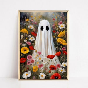 Botanical Ghost Portrait Print Floral Ghost Painting Printable Halloween Wall Art Wildflowers Ghost Dark Academia Decor Spooky Gothic Decor